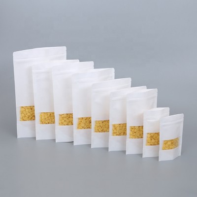 White kraft paper stand up packaging pouch  for food candy nuts beans storage bags with window