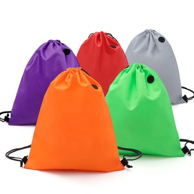 custom promotional waterproof 210d polyester drawstring sports backpack shoe gift bag with logo