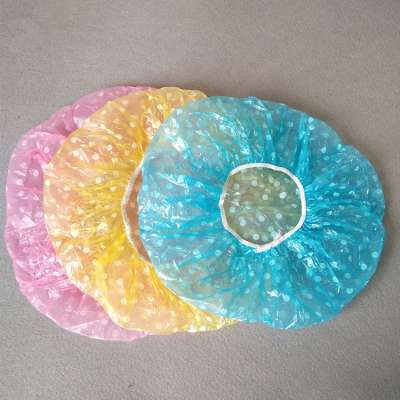 premium household home spa  plastic shower caps bathing  hair covers with printing pattern