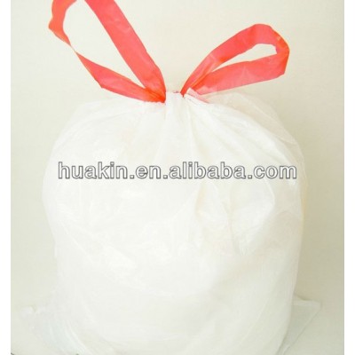 HDPE white drawstring garbage bags on rolls with cord