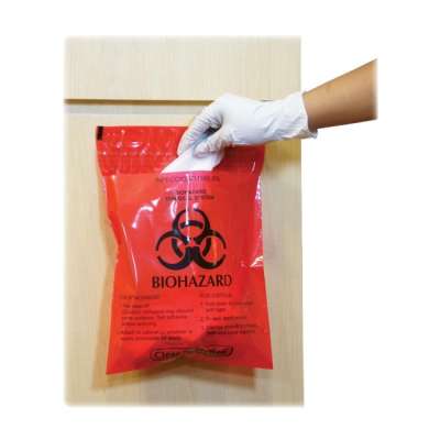 polyethylene 2mil yellow red stick on biohazard Infectious waste bag