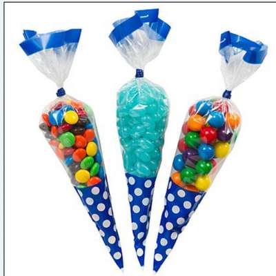 Wedding Christmas Festival displaying Treat Transparent BOPP Cone Shaped Candy  Cello Bags