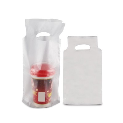 double  single cups  holder die cut handle plastic beverage take out bags for coffee drinking