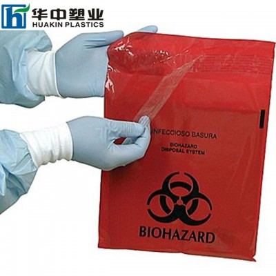 custom plastic LDPE stick on biohazard waste bag with self adhesive strip