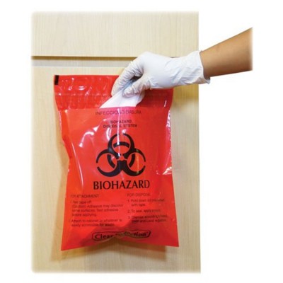 9''x 10''  2mil  LDPE  Peel Stick-on Red Biohazard  Infectious Waste Bags